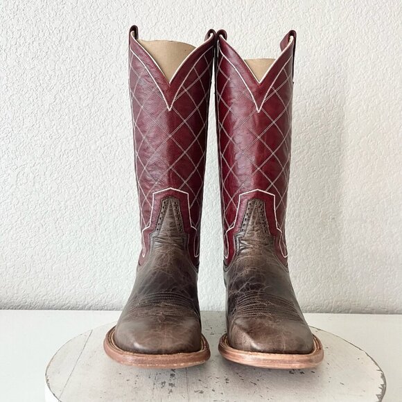 Rod Patrick Mens Cowboy Boots 9A Brown Mocha Bison Leather Square Toe Western - Picture 5 of 10